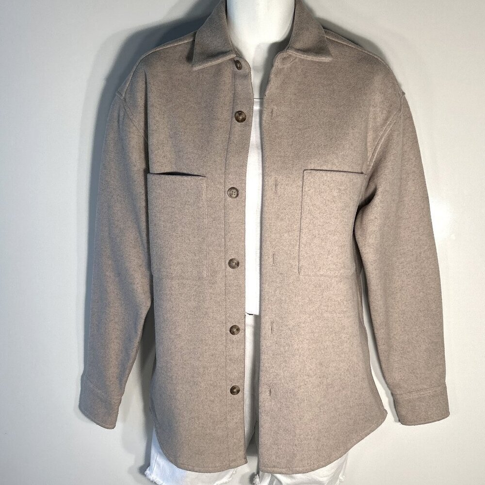 H&M SZ M Light Mocha Relaxed Fit Utility Jacket / Shacket Preppy Ranch Wardrobe